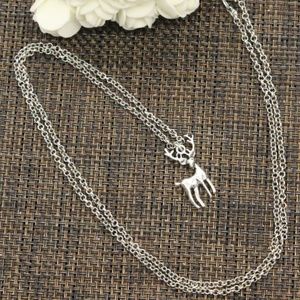 REINDEER DEER SILVER LONG CHAIN NECKLACE